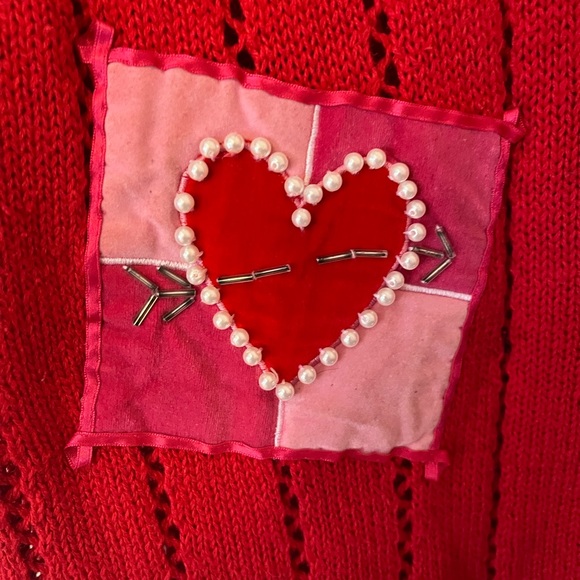 Susan Bristol Red Cardigan Sweater Pink Valentine’s Day Cotton Short Sleeve M - Picture 5 of 9